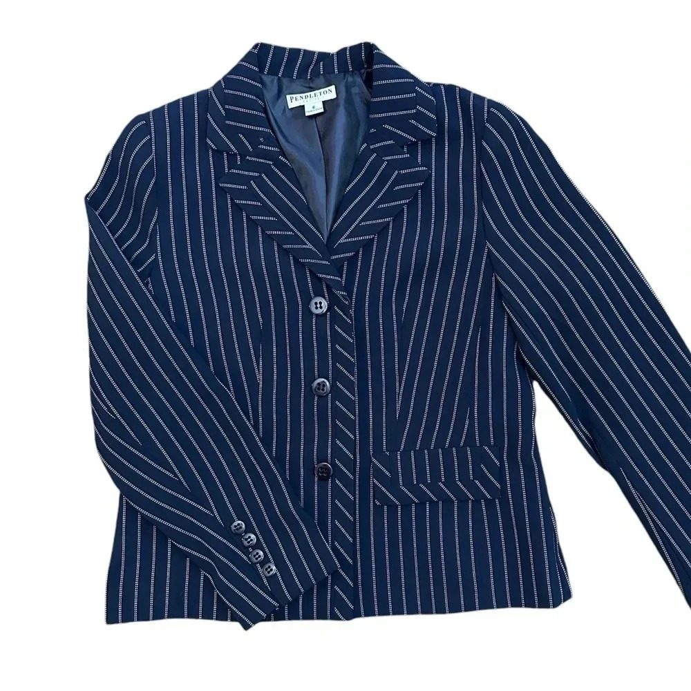 Pendleton Women's Blazer Navy Blue Pinstripe Size 6 Career Office